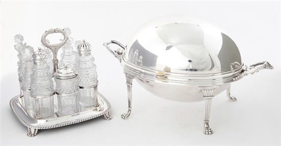 English silverplate cruet set and
