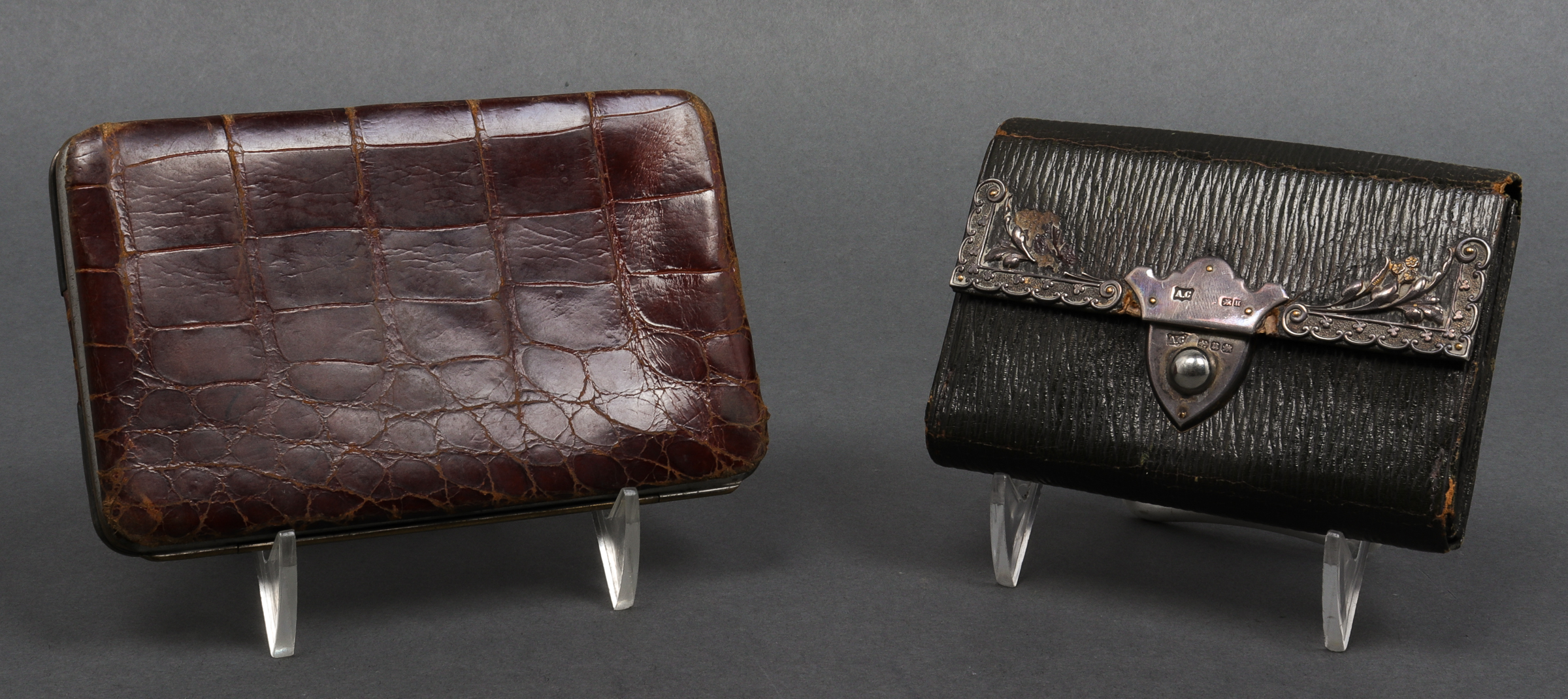 ENGLISH STERLING MOUNTED LEATHER
