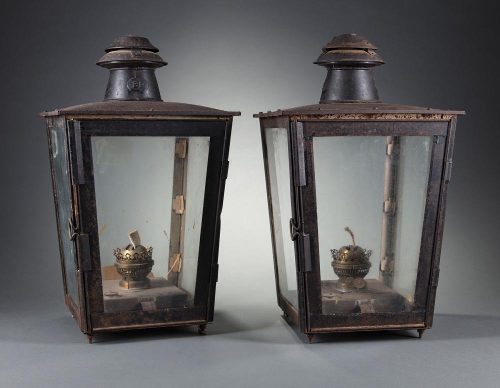 ENGLISH TOLE HALL LANTERNS, STAMPED