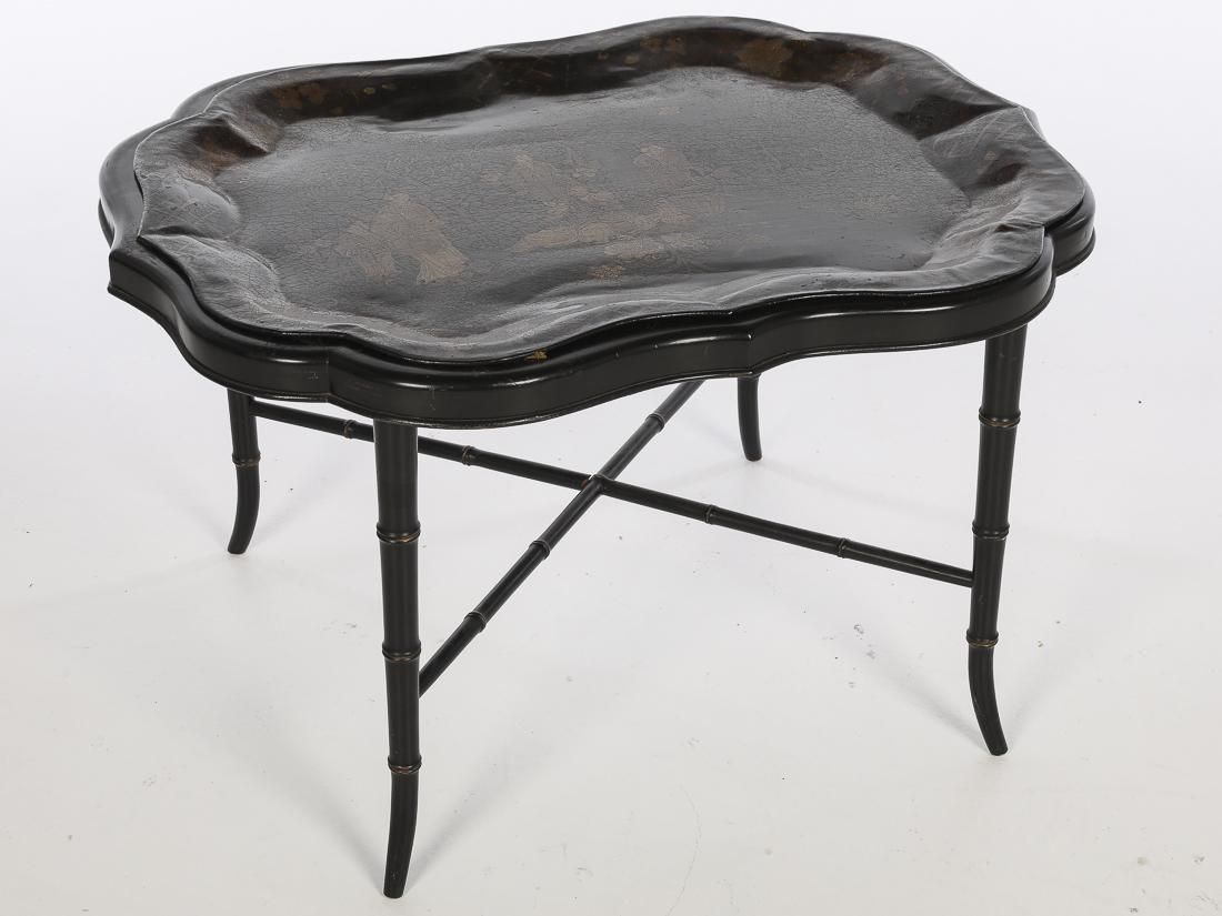 ENGLISH TOLE TRAY ON LATER STAND,