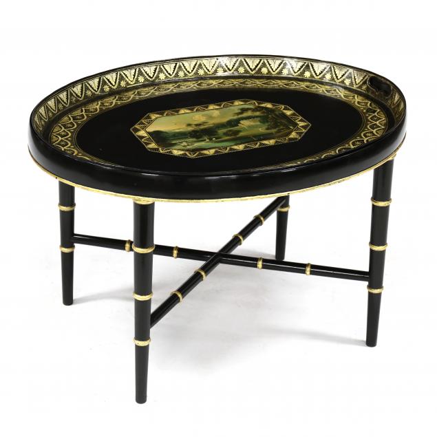 ENGLISH TOLEWARE OVAL TRAY ON STAND