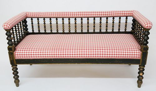 ENGLISH UPHOLSTERED BOBBIN TURNED