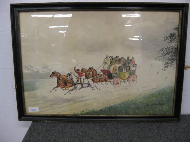 English Watercolor of Coach with