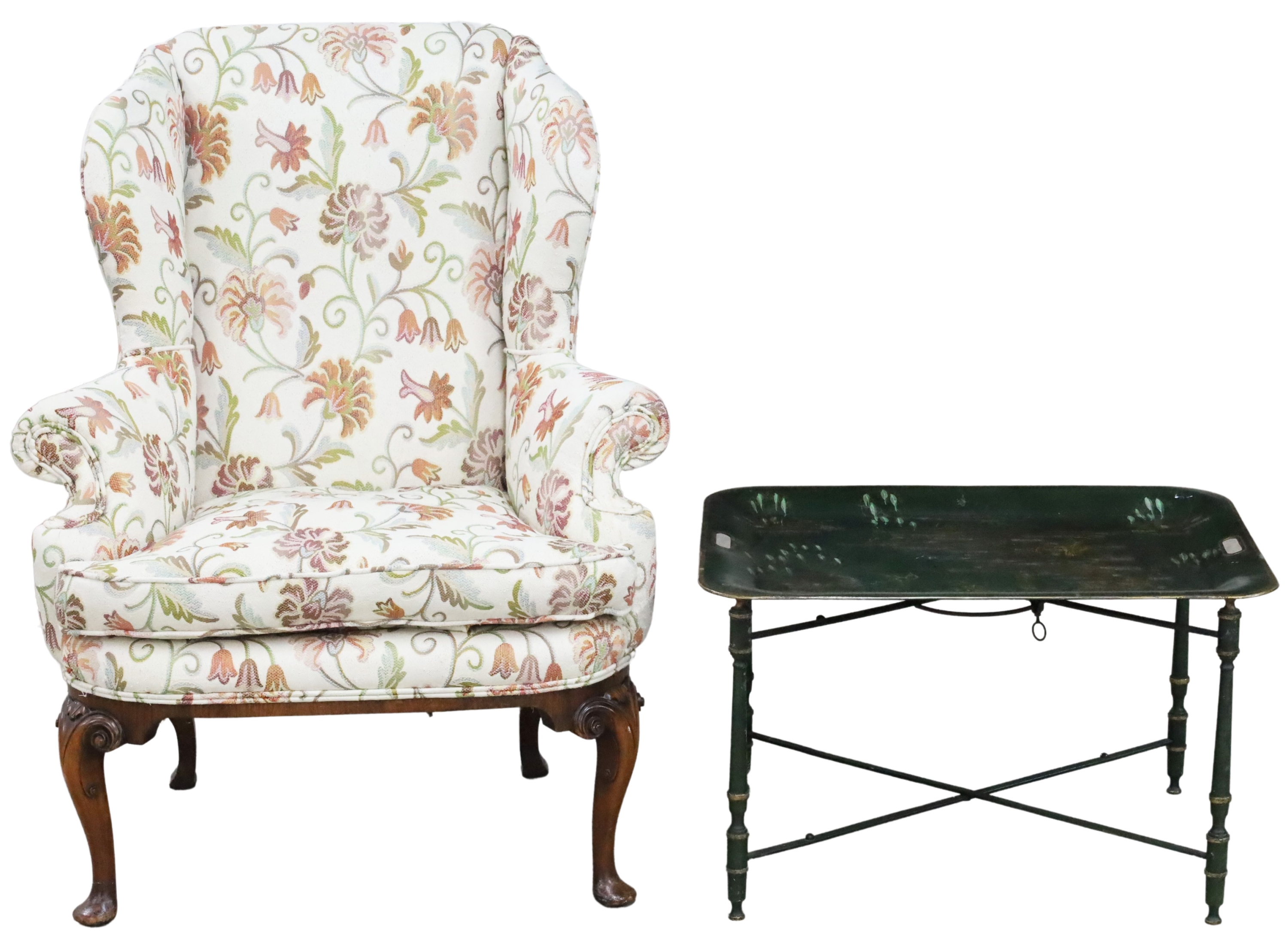 ENGLISH WINGBACK ARMCHAIR AND