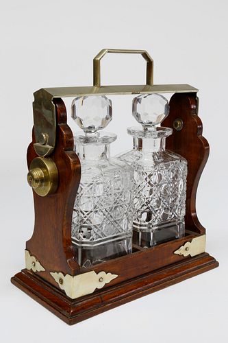 ENGLISH WOOD, BRASS AND CUT CRYSTAL