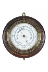 ENGLISH WOOD & BRASS BAROMETER