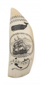 * ENGRAVED WHALE'S TOOTH BY PE