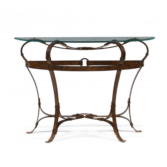 EQUESTRIAN IRON AND GLASS CONSOLE