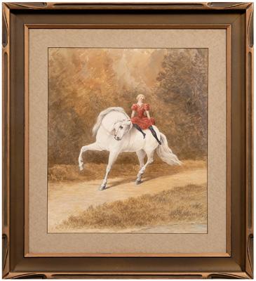 Equestrian watercolor, acrobat on