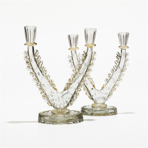 Ercole Barovier candlesticks, pair