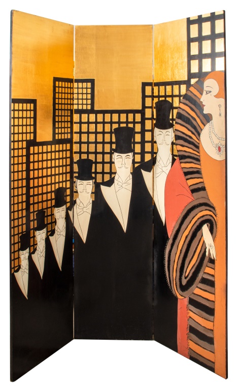 ERTE "TOP HATS" THREE PANEL PAINTED