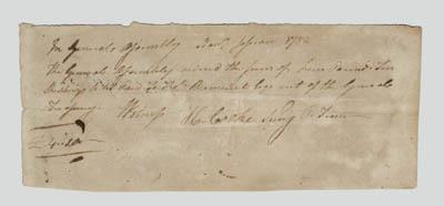 Esek Hopkins signed receipt, hand