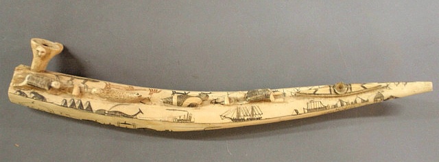 Eskimo carved walrus tusk pipe 19th