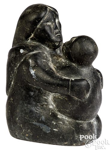 ESKIMO POINT CARVED STONE WOMAN AND