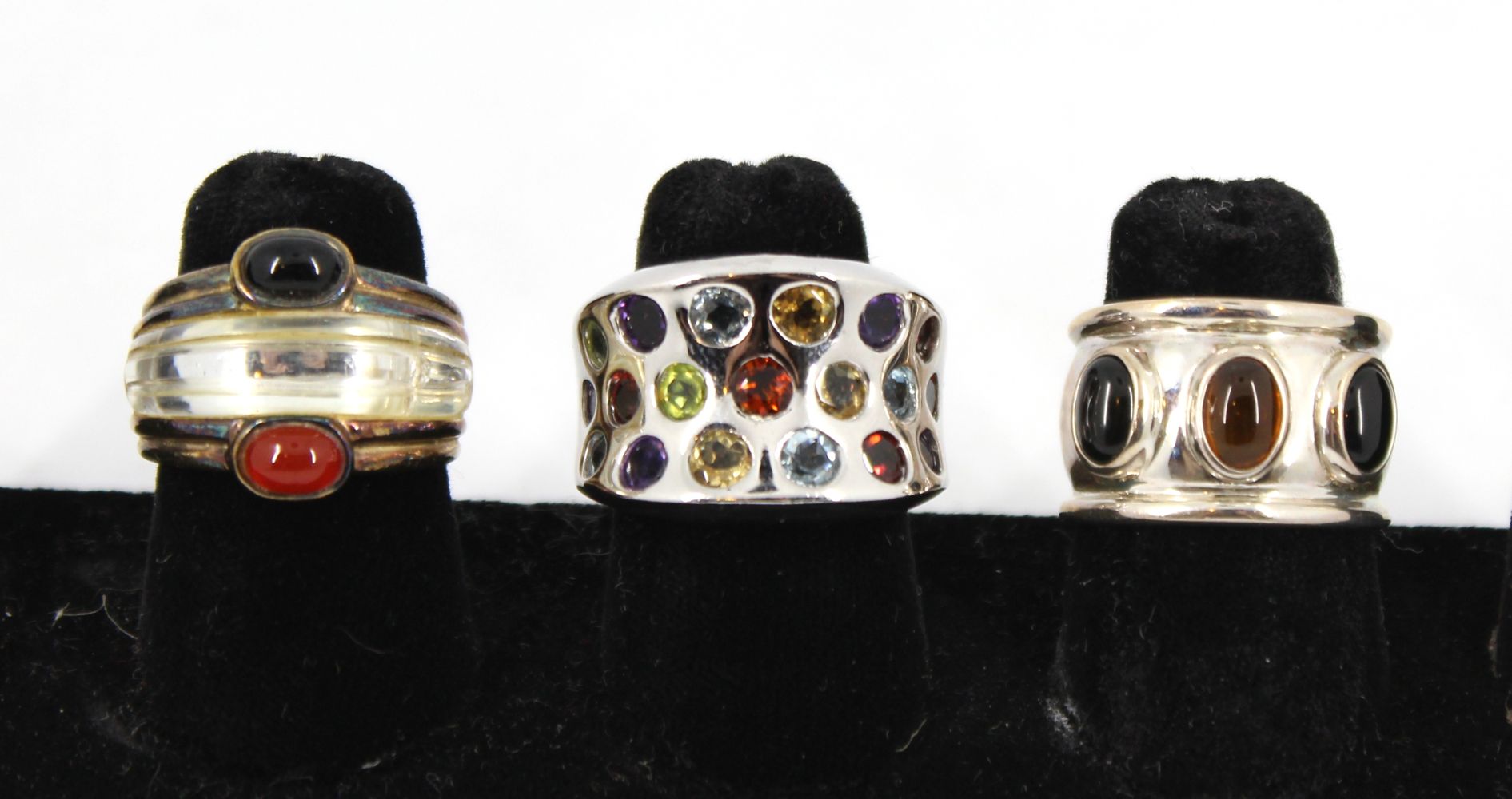 ESOPOSITO SILVER, ONYX & AMBER RING