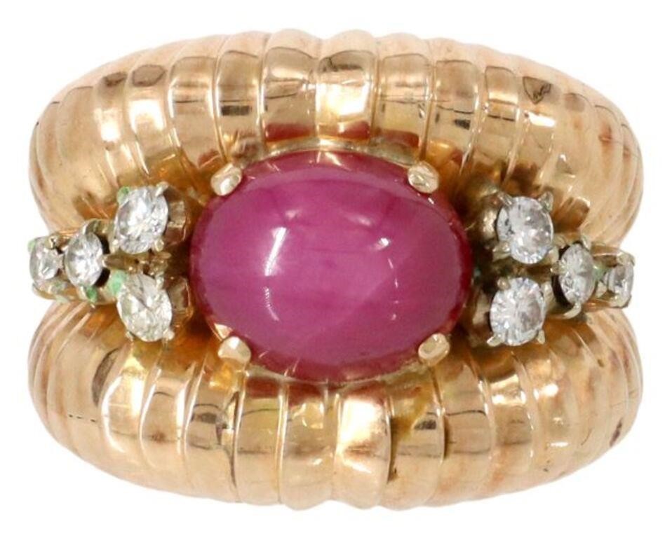 ESTATE 14K LAB STAR RUBY & 0.33CTTW