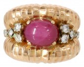 ESTATE 14K LAB STAR RUBY & 0.3