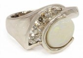 ESTATE 14K WHITE GOLD OPAL & 0