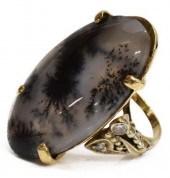 ESTATE 14KT GOLD AGATE & 0.12C