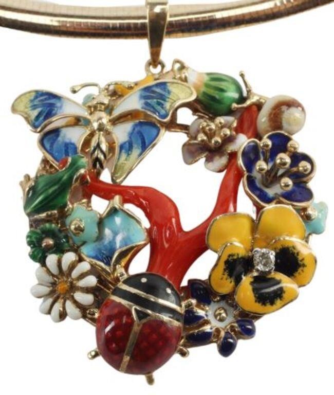 ESTATE 14KT GOLD DIAMOND & ENAMEL