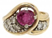 ESTATE 14KT GOLD RUBY & 0.33CT