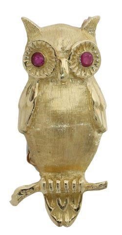 ESTATE 14KT YELLOW GOLD OWL PIN