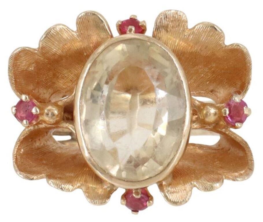 ESTATE 14KT YG, CITRINE & RUBY