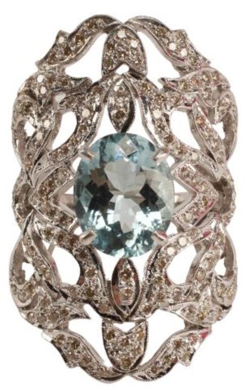 ESTATE 18KT, AQUAMARINE & DIAMOND