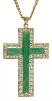 ESTATE 18KT GOLD, JADE & 4.25C