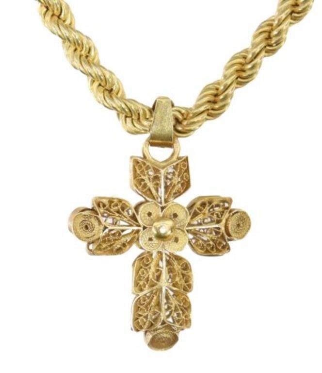 ESTATE 20KT YG CROSS PENDANT ON