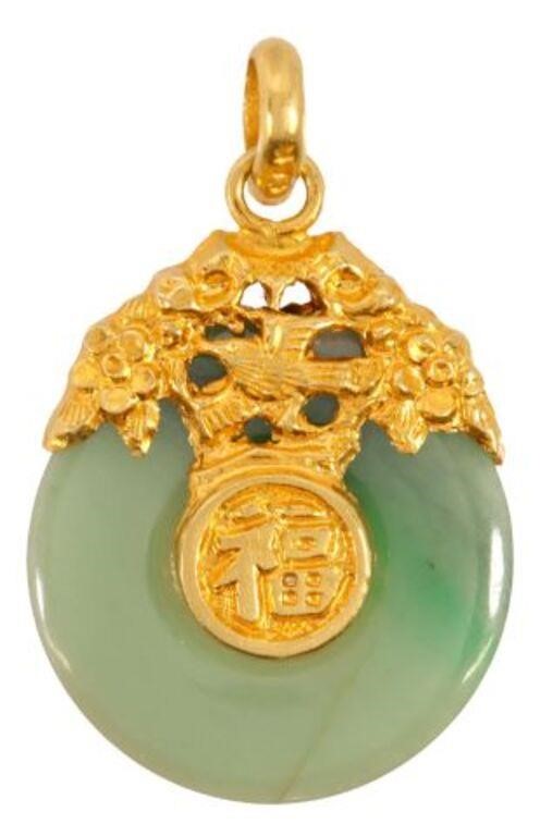 ESTATE CHINESE 24KT GOLD & JADE