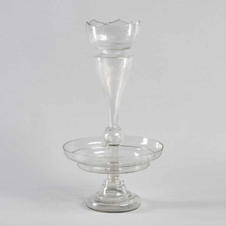 ETCHED CLEAR CRYSTAL ÉPERGNEAn