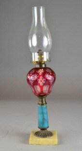 ETCHED CRANBERRY GLASS OIL LAM