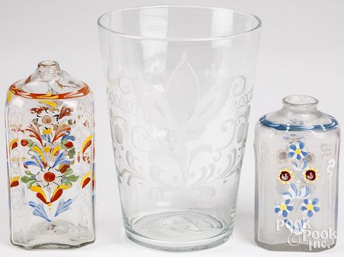 ETCHED GLASS FLIP AND TWO STIEGEL