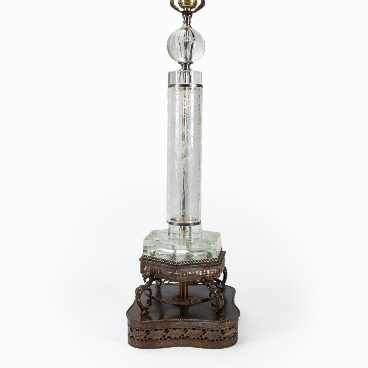 ETCHED GLASS LAMP WITH LACE TRIMMED