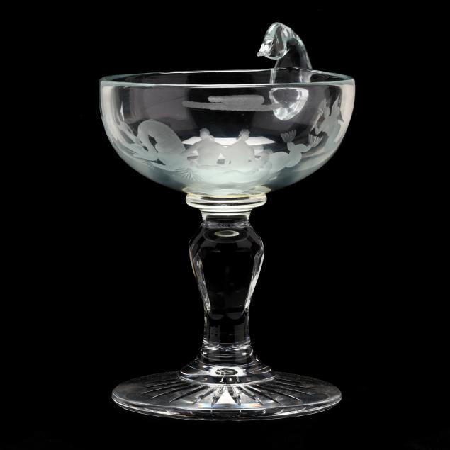 ETCHED GLASS PEDESTAL BOWL Likely