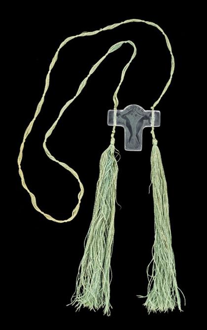 Etched glass pendant on green