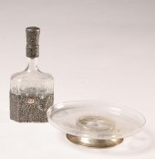 Etched glass stoppered bottle