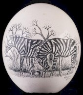 ETCHED OSTRICH EGG OF ZEBRASEt