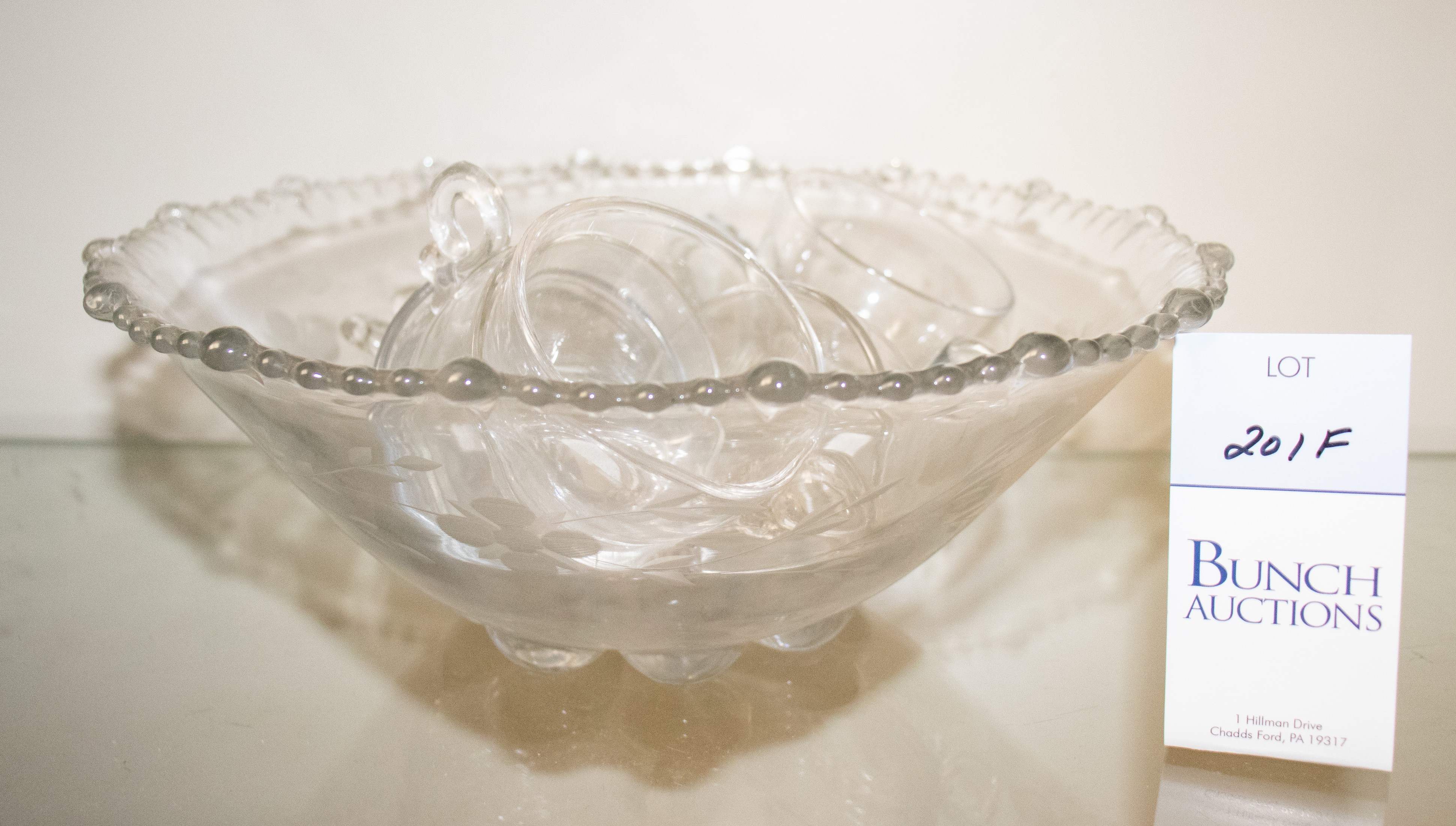 Etched punch bowl set, c/o 12"