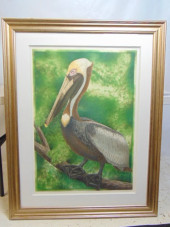 ETCHING, "BROWN PELICAN", SIGN