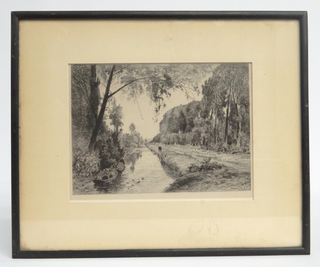 Etching landscape signed ''Maxime