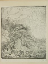 ETCHING - Man Observing Sunris