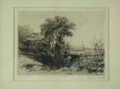 ETCHING - Old mill scene signe