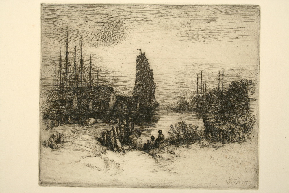 ETCHING - Tall Ship arriving at