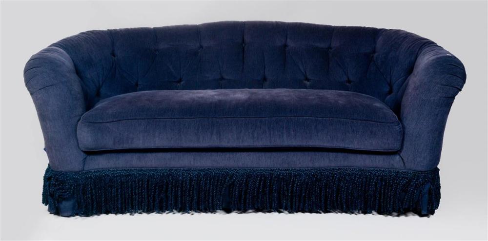 ETHAN ALLEN BLUE CHENILLE SOFAETHAN