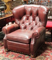 ETHAN ALLEN LEATHER RECLINER.