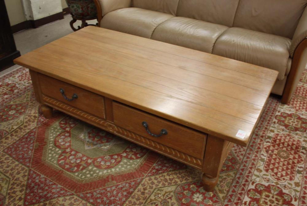 ETHAN ALLEN OAK COFFEE TABLE, ETHAN