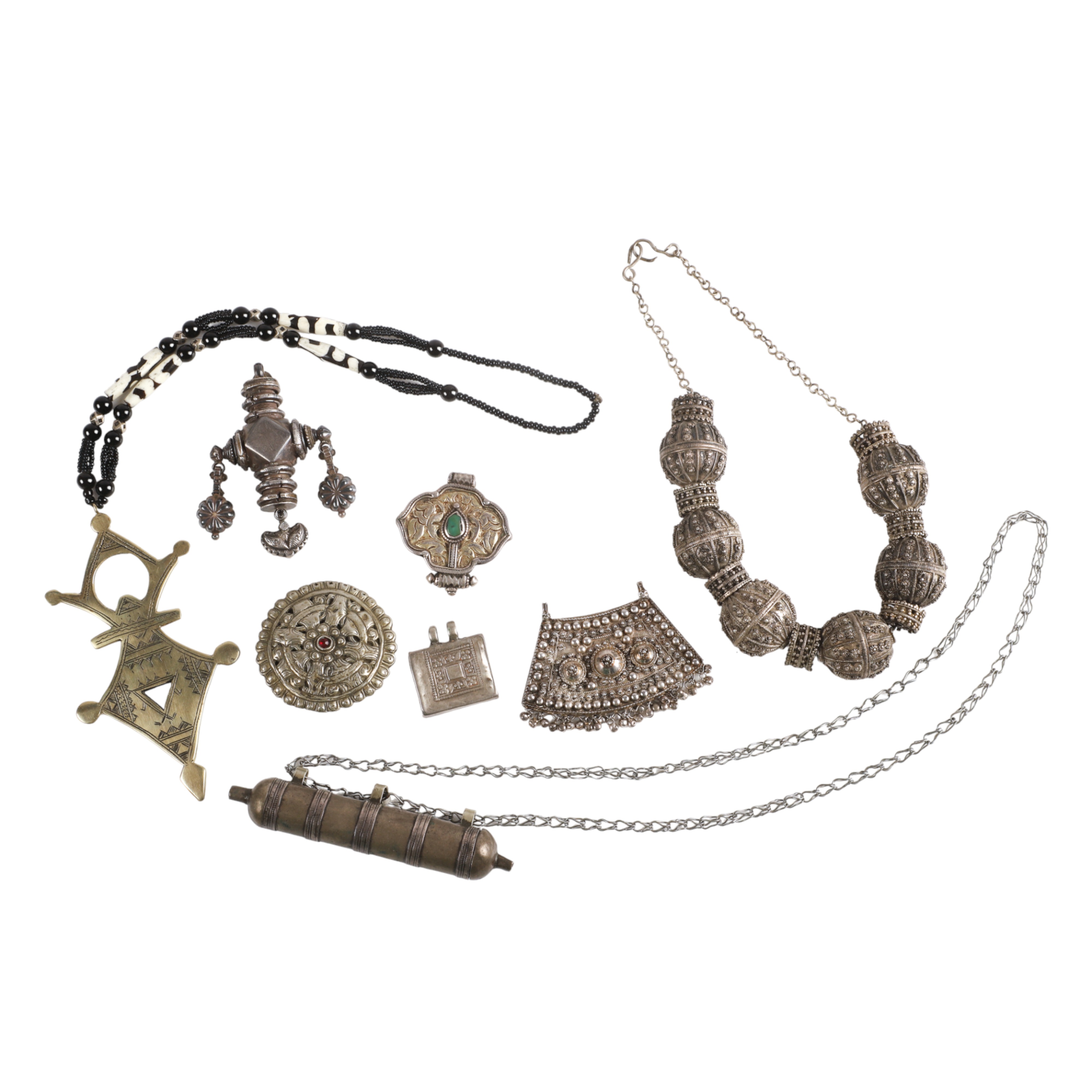 Ethnic silver jewelry group to