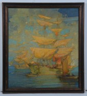 ETTORE CASER, SHIPS AT DUSK, O